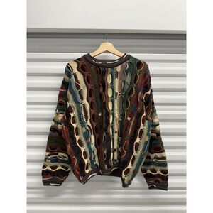 Vintage Coogi Australia Multi Color 3D Knit Cotton Sweater Mens Medium M